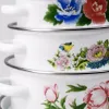White enamel pot stacked set with floral patterns, a retro home cookware Application Scenario
